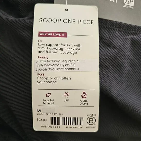 ATHLETA NWT Black Cloudbreak AquaRib Scoop Neck One-Piece Swimsuit Sz M - Picture 9 of 16